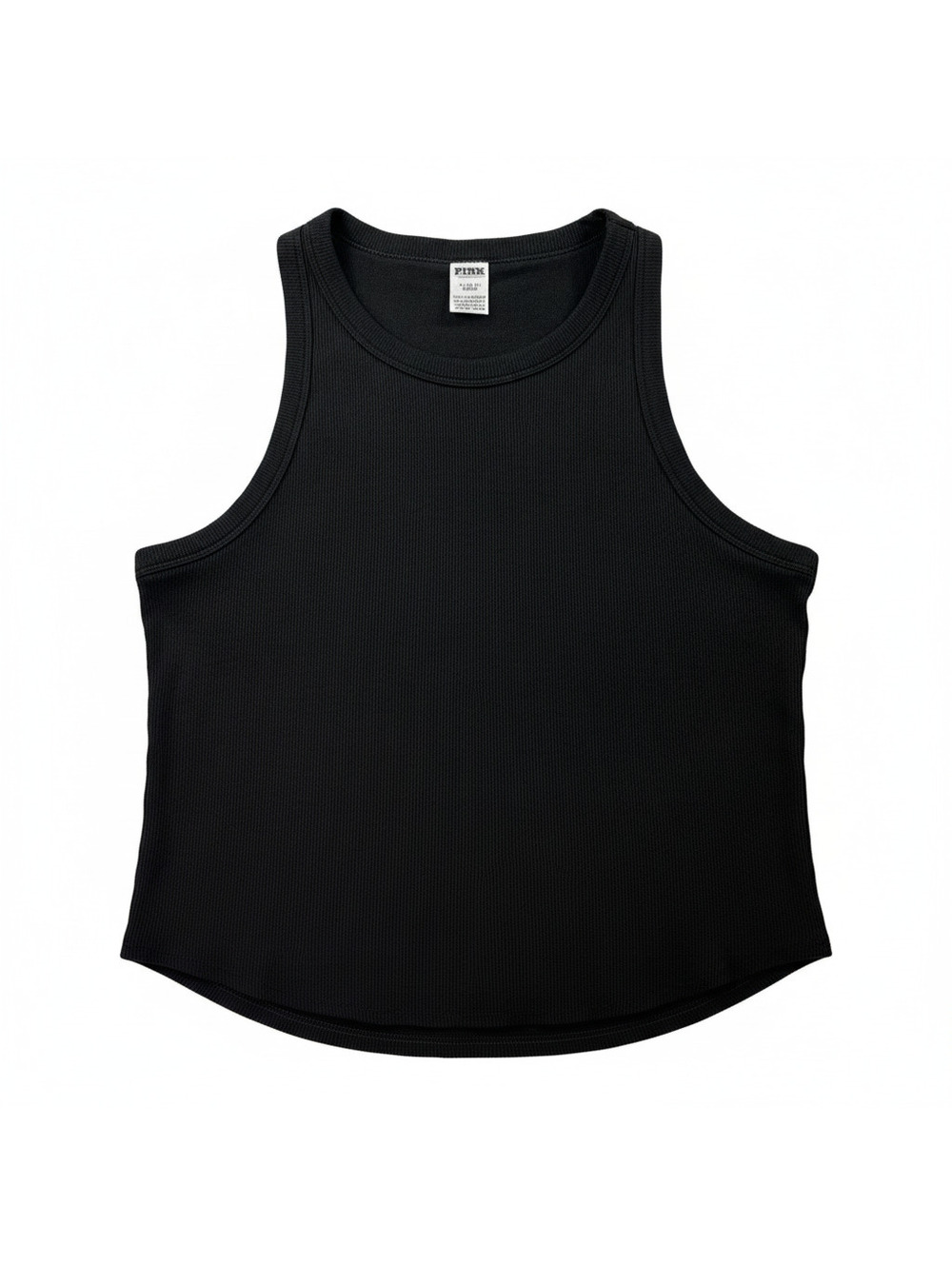 PINK Victoria's Secret Ribbed Cropped Tank Top with Shelf Bra Size XL Black